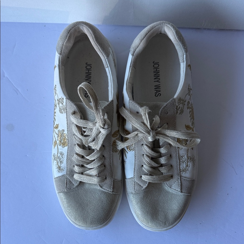 Johnny Was Women's White and Gold Sneakers - Picture 2 of 3